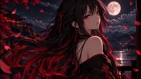 Red-Eyed Woman on Moonlit Balcony