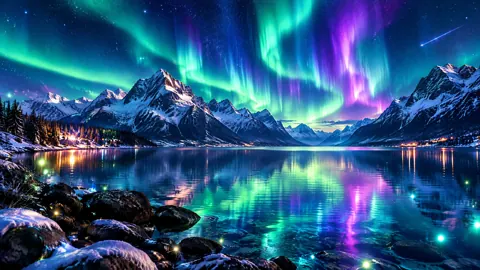 Northern Lights Over Alpine Lake