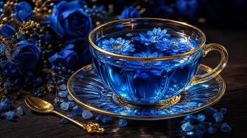 Glowing Blue Tea With Roses