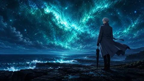 Silver-Haired Man on Rocky Coast