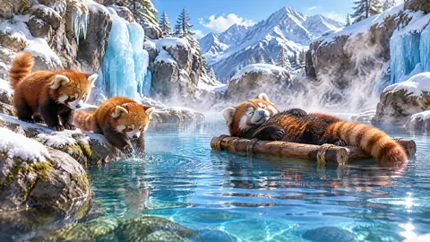 Red Panda Family Hot Spring