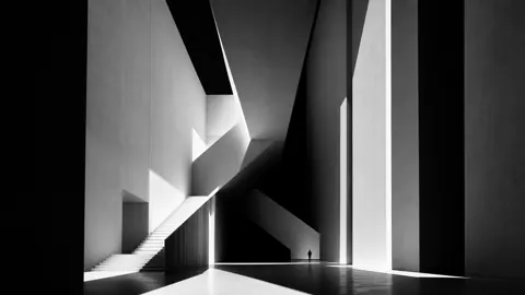 Brutalist Staircases with Tiny Figure