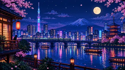 Pixel Tokyo With Mount Fuji