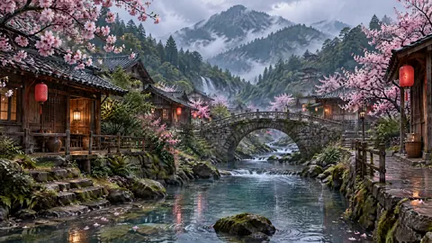 East Asian Village Stream Bridge