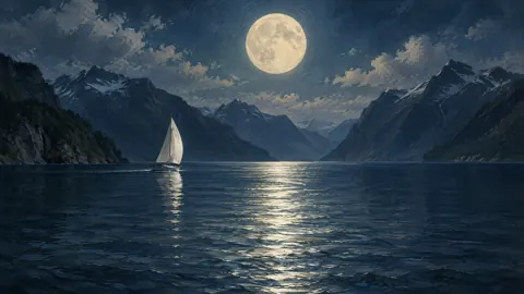 White Sailboat Under Moon