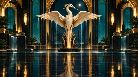 Ivory Heron Fountain at Night