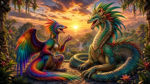 Feathered Wyverns Above Incan Ruins