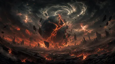 Ruined City Beneath Molten Sphere