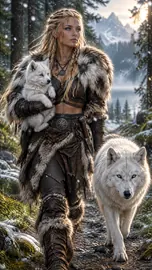 Viking Woman With White Wolves