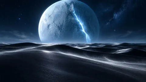Cracked Ice Moon Over Dunes