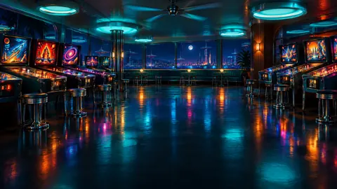 Retro Pinball Hall at Night