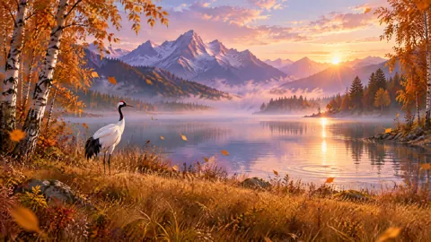 White Crane by Alpine Lake