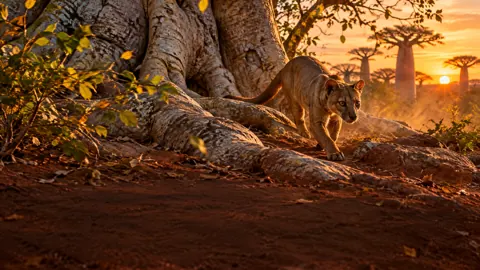 Fossa Among Baobab Roots