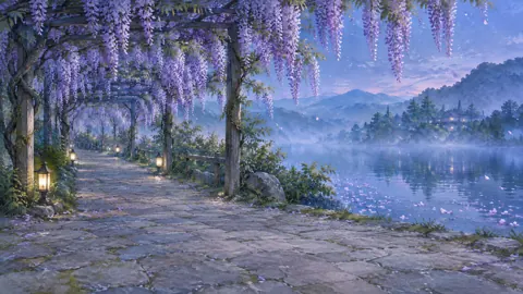 Wisteria Pergola by Misty Lake
