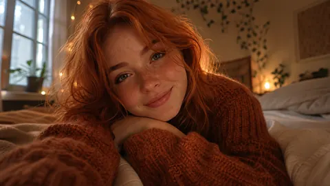 Freckled Redhead on Bed