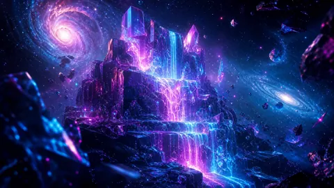 Neon Waterfall Above Galaxies
