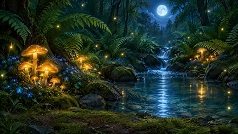 Moonlit Forest Waterfall