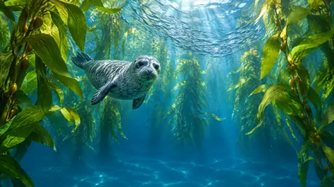 Harbor Seal in Kelp Forest
