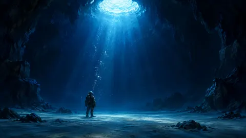 Deep-Sea Diver in Cavern