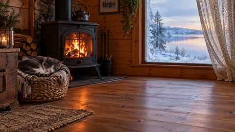 Cat by Wood Stove