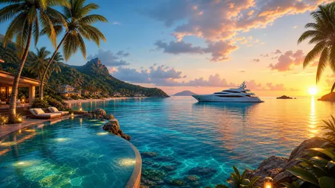Tropical Villa Infinity Pool Sunset