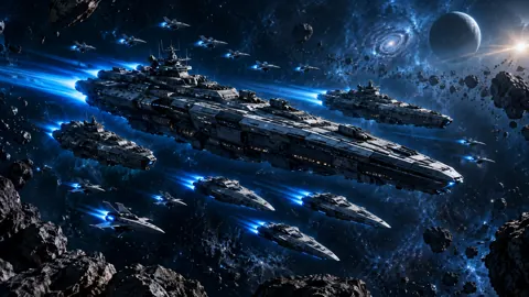 Battlecruiser in Blue Asteroid Field