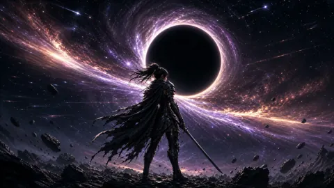 Armored Warrior Before Black Hole