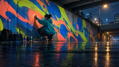 Graffiti Artist Under Overpass