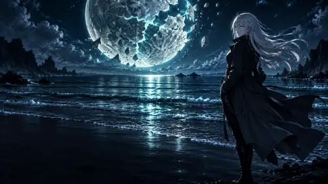 Silver-Haired Woman Under Fractured Moon