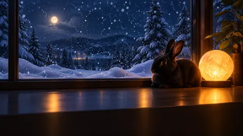 Black Rabbit by Moonlit Window