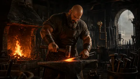 Blacksmith Hammering Glowing Metal