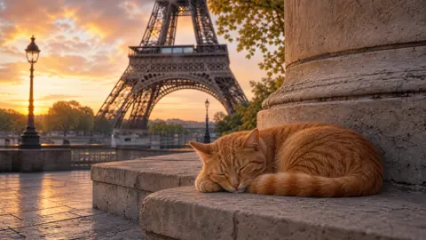 Ginger Cat by Eiffel Tower