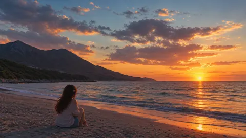 Woman Watching Ocean Sunset