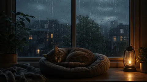 Sleeping Tabby by Rainy Window
