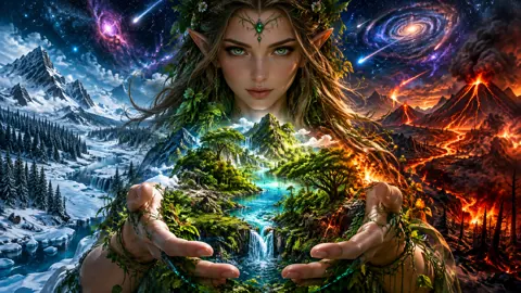 Elf Maiden Holding Divided World