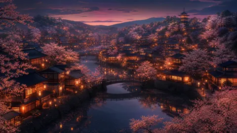 Japanese Town River at Evening