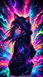 Anime Cat Girl With Neon Lightning