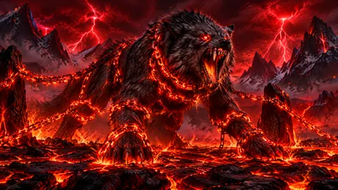 Fenrir Bound in Lava Fields