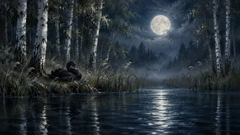 Black Swan Under Full Moon