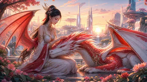 Winged Woman Petting Wyvern