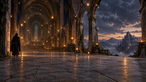 Cloaked Traveler in Stone Sanctuary