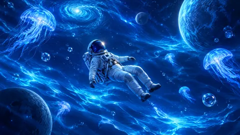 Astronaut Among Space Jellyfish