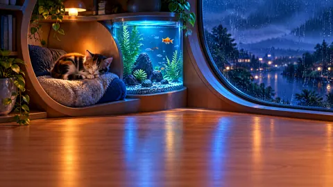 Sleeping Calico by Aquarium