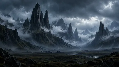 Basalt Spires in Rain