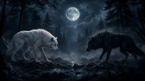 White and Black Wolves