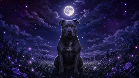 Moonlit Pitbull on Grass