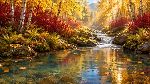Autumn Creek Beneath Birches