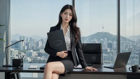 Korean Businesswoman with Cat Folder