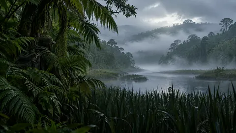 Camouflaged Scout in Rainforest Marsh