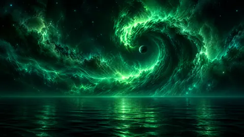 Emerald Nebula Over Ocean